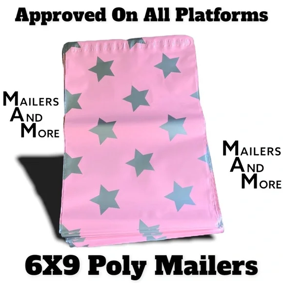 25 6X9 Pink Star Poly Mailers, shipping supplies, packing envelopes WEEKEND SALE - Picture 2 of 3